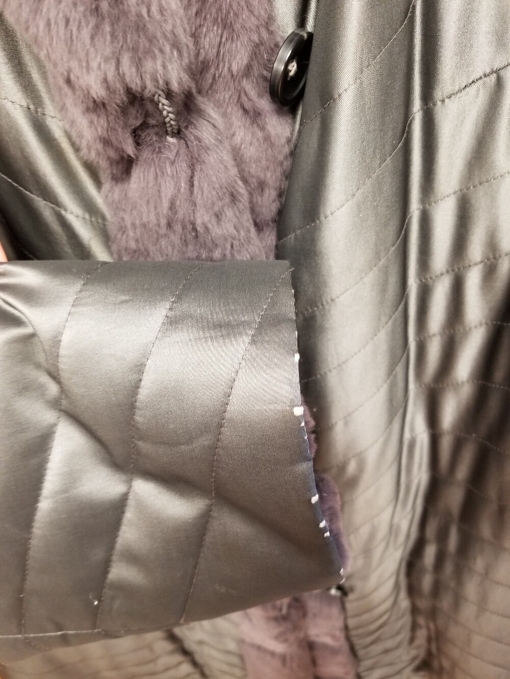 Reversible Rabbit Fur Coat With Hood in Gray - Picture 11 of 12
